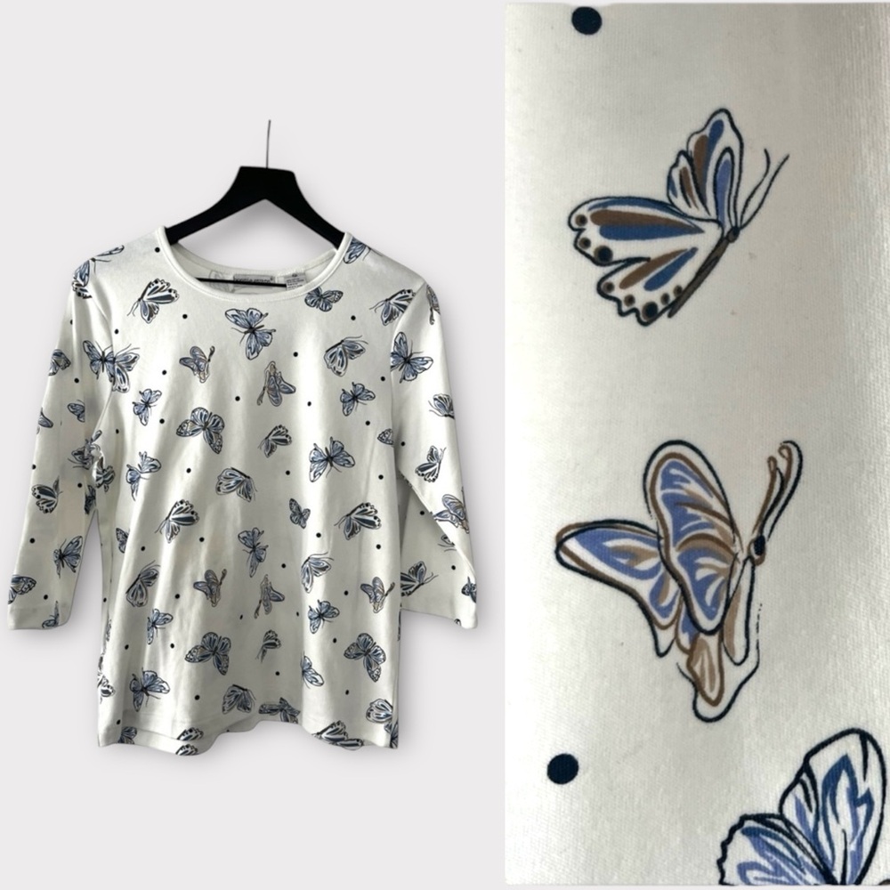 NWT Bonnie Evans Petites top with butterfly pattern